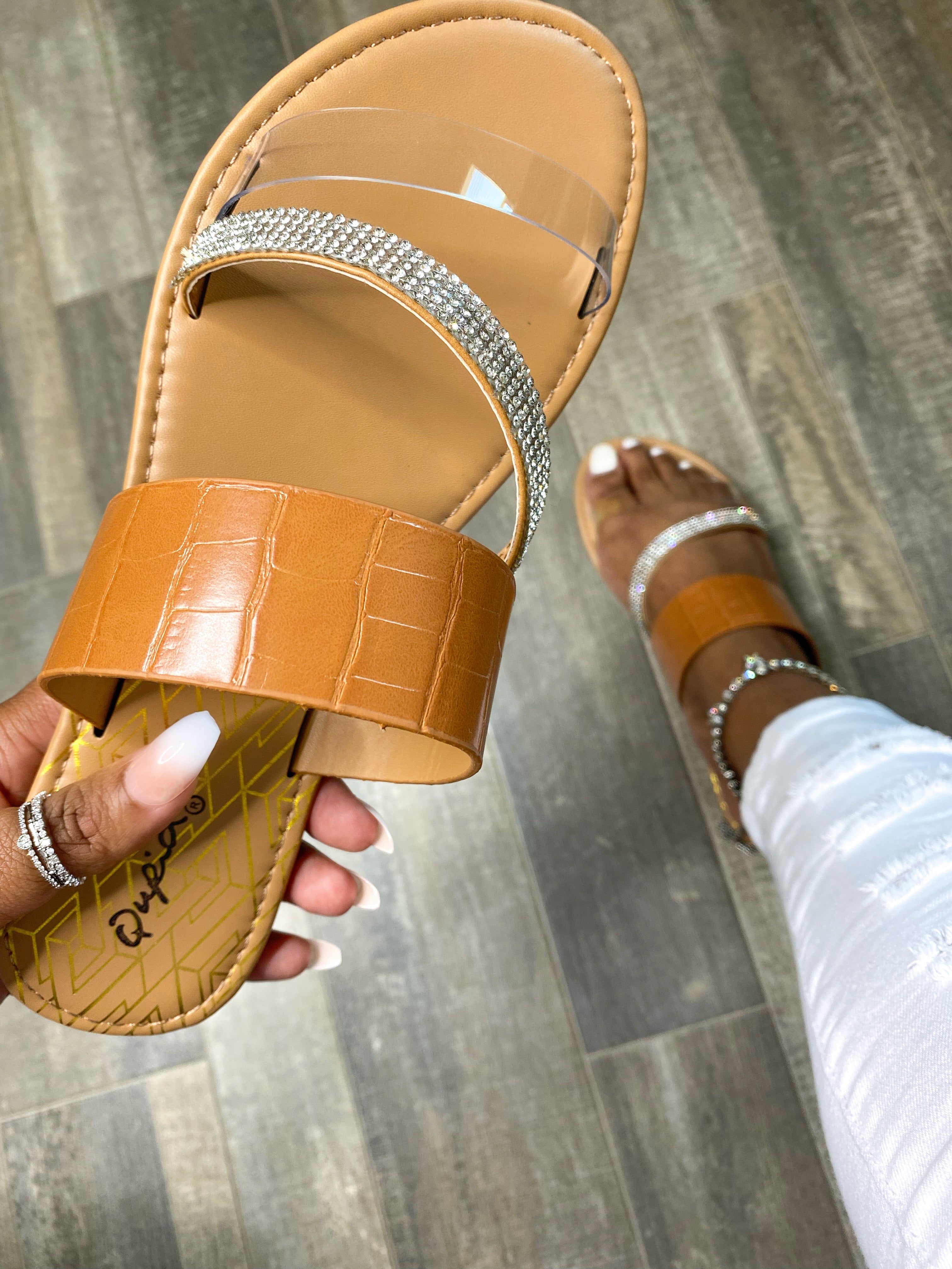 Athena Diamond Strap Slide Sandal Camel Shop Unmatched Beauty